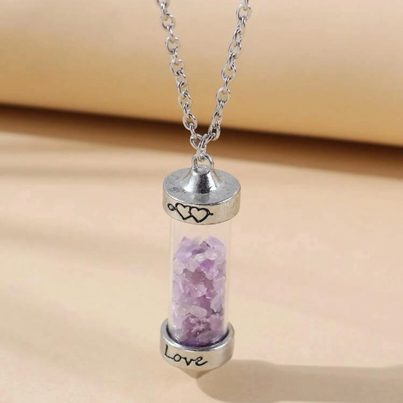 Amethyst Love Vial Tiny Lavender Float Stone Engrave Bottle Chakra Heart Pendant - Picture 4 of 16
